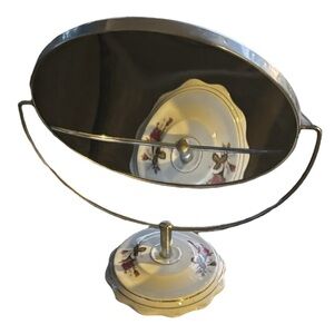 VTG Porcelain Base Double Sided Magnifying Vanity Make Up Mirror Roses Floral